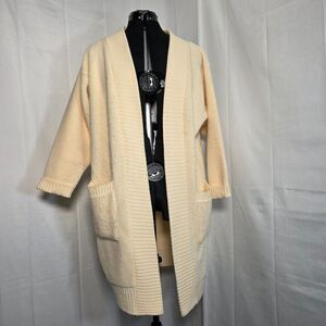 VTG 90s Bedford Fair Open Knit Cardigan Sweater Womens Petite M Ivory Duster